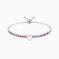 Bracciale tennis regolabile rosa e viola con cuore