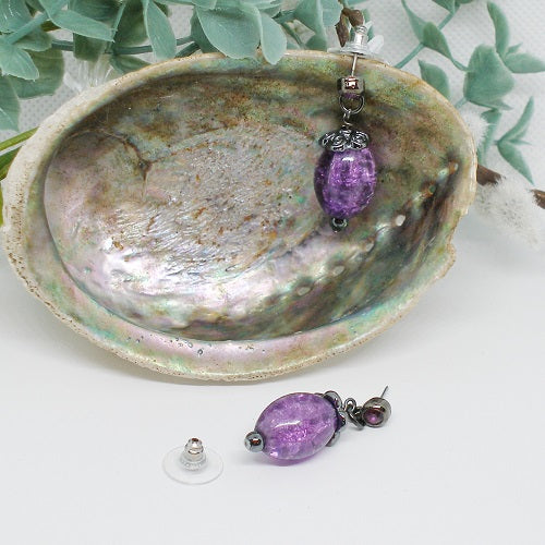 Purple Crackle Drop Earrings