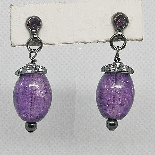 Purple Crackle Drop Earrings