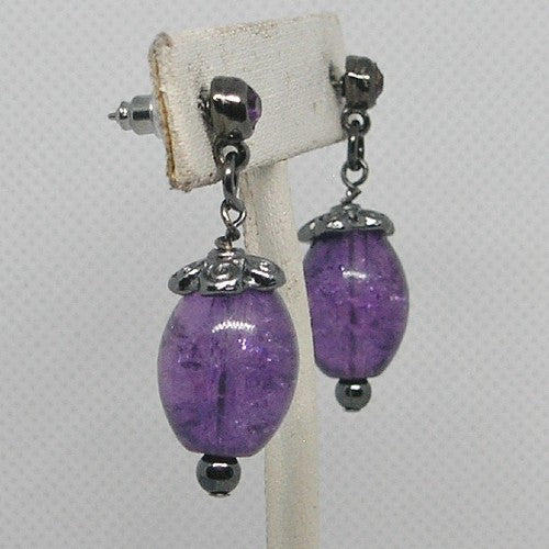 Purple Crackle Drop Earrings