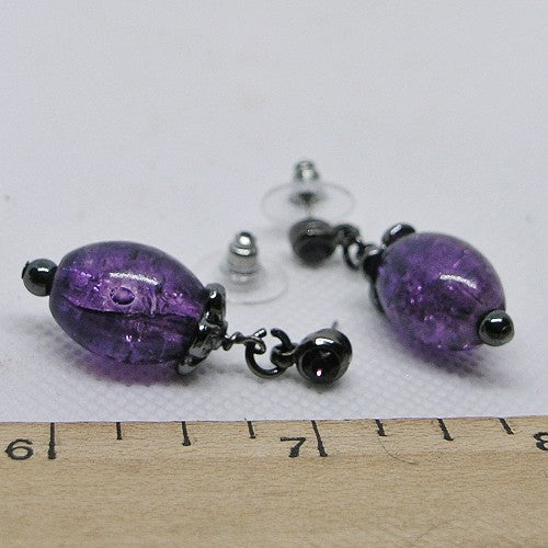 Purple Crackle Drop Earrings
