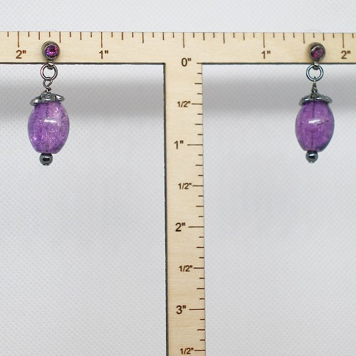 Purple Crackle Drop Earrings