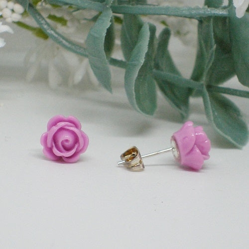 Purple Rose Stud Earrings