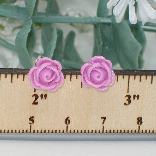 Purple Rose Stud Earrings