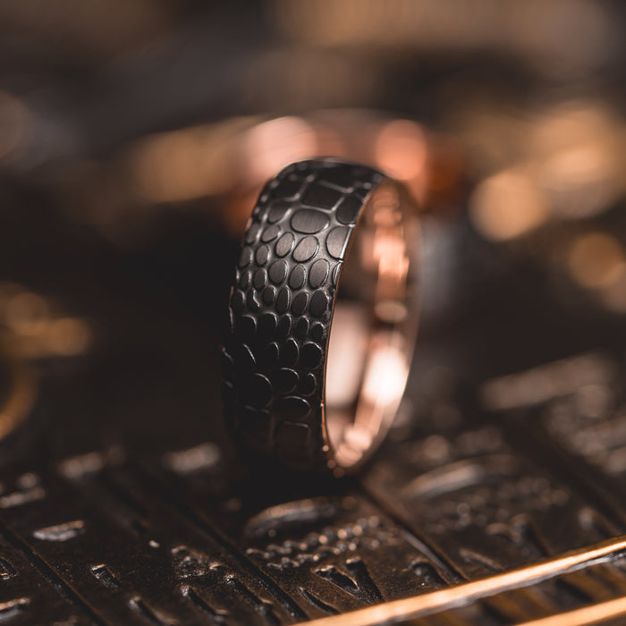 "Quantum Forge" Black with Rose Gold Superconductor Ring- Steel with 18k Plate - 8mm