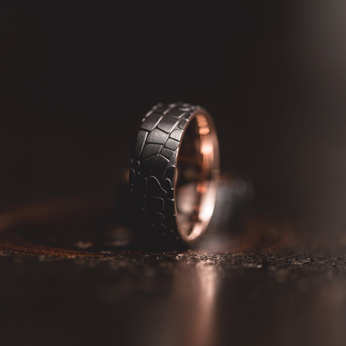 "Quantum Forge" Black with Rose Gold Superconductor Ring- Steel with 18k Plate - 8mm