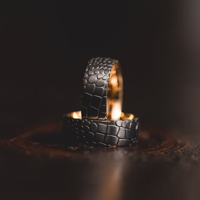 "Quantum Forge" Black with Yellow Gold Superconductor Ring- Steel with 18k Plate - 8mm