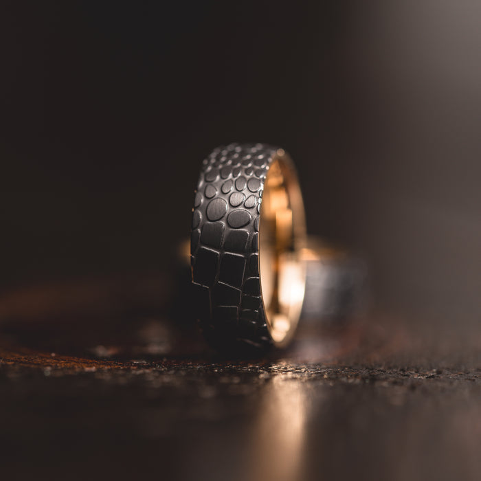 "Quantum Forge" Black with Yellow Gold Superconductor Ring- Steel with 18k Plate - 8mm