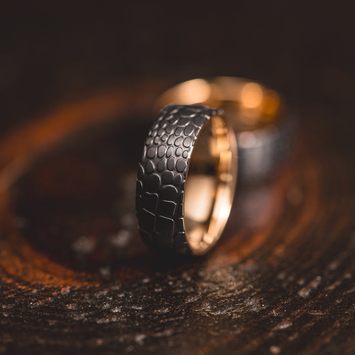 "Quantum Forge" Black with Yellow Gold Superconductor Ring- Steel with 18k Plate - 8mm