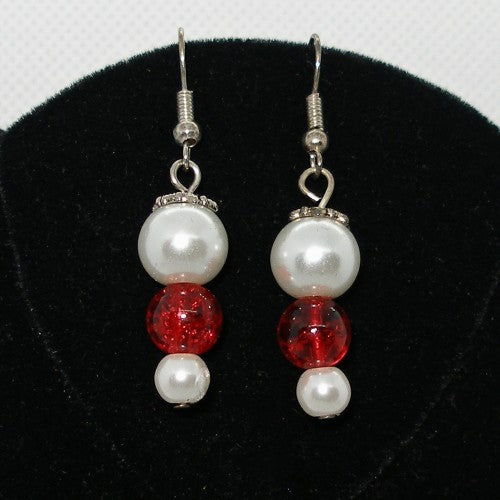 Red and White Dangle Earrings