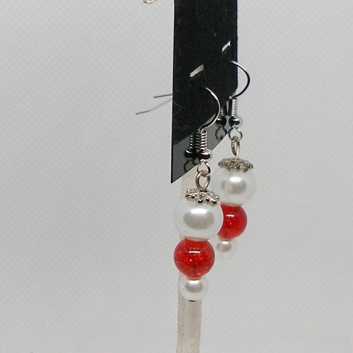 Red and White Dangle Earrings