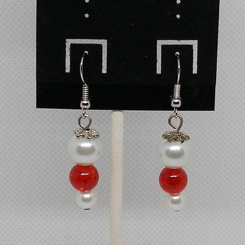 Red and White Dangle Earrings