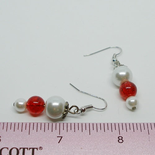 Red and White Dangle Earrings