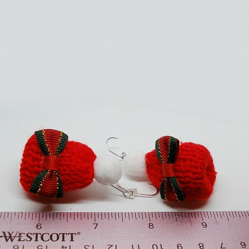 Red Knit Winter Hat Earrings