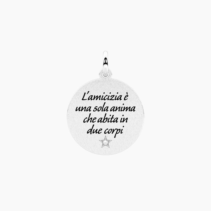 Ciondolo tondo con frase Amicizia