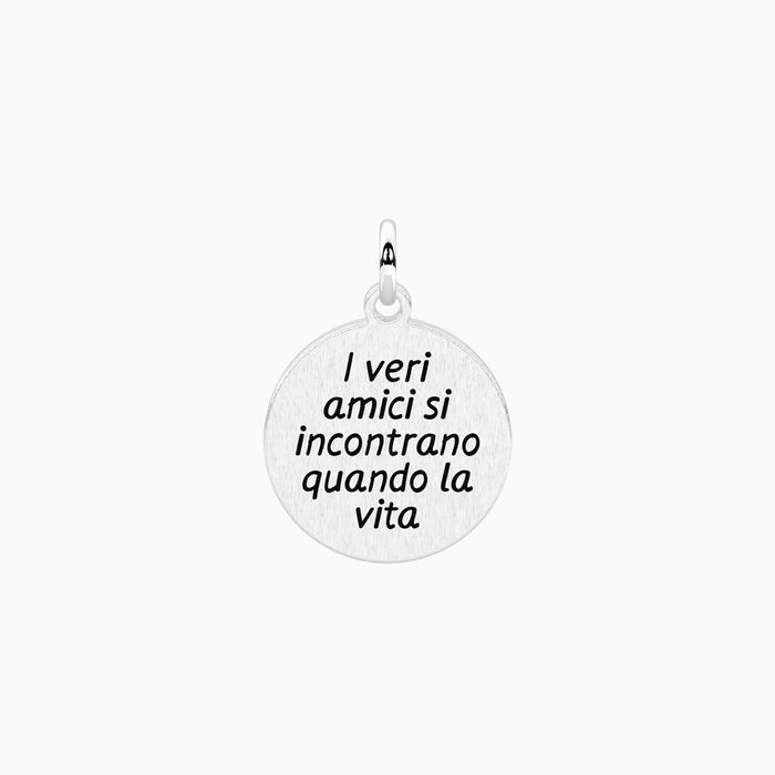 Ciondolo tondo con frase sull'amicizia