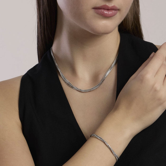 Bracciale multifilo argentato con catene snake