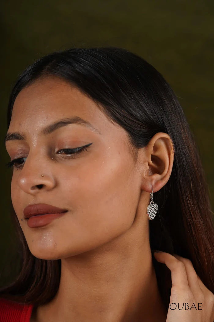 Silver Studded Heart Drop Earrings