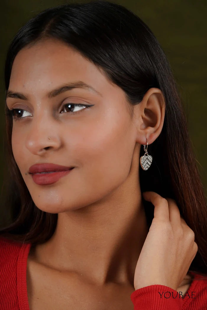 Silver Studded Heart Drop Earrings