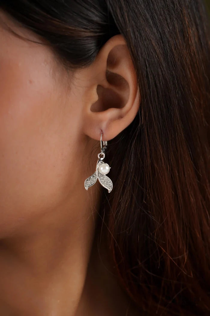 Silver Studded Pearl Earrings