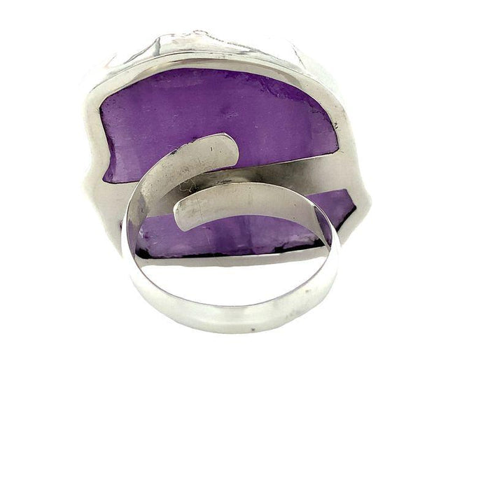 photo of an oversize silver amethyst slab ring rear view