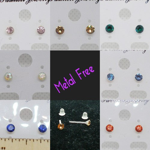 Small Crystal Stud Earrings - Metal Free