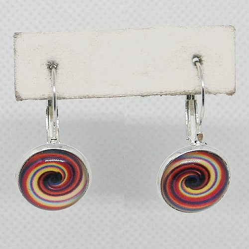 Colorful spiral earrings on a white background