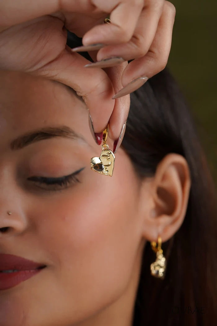 Statement Golden Textured Heart Earrings