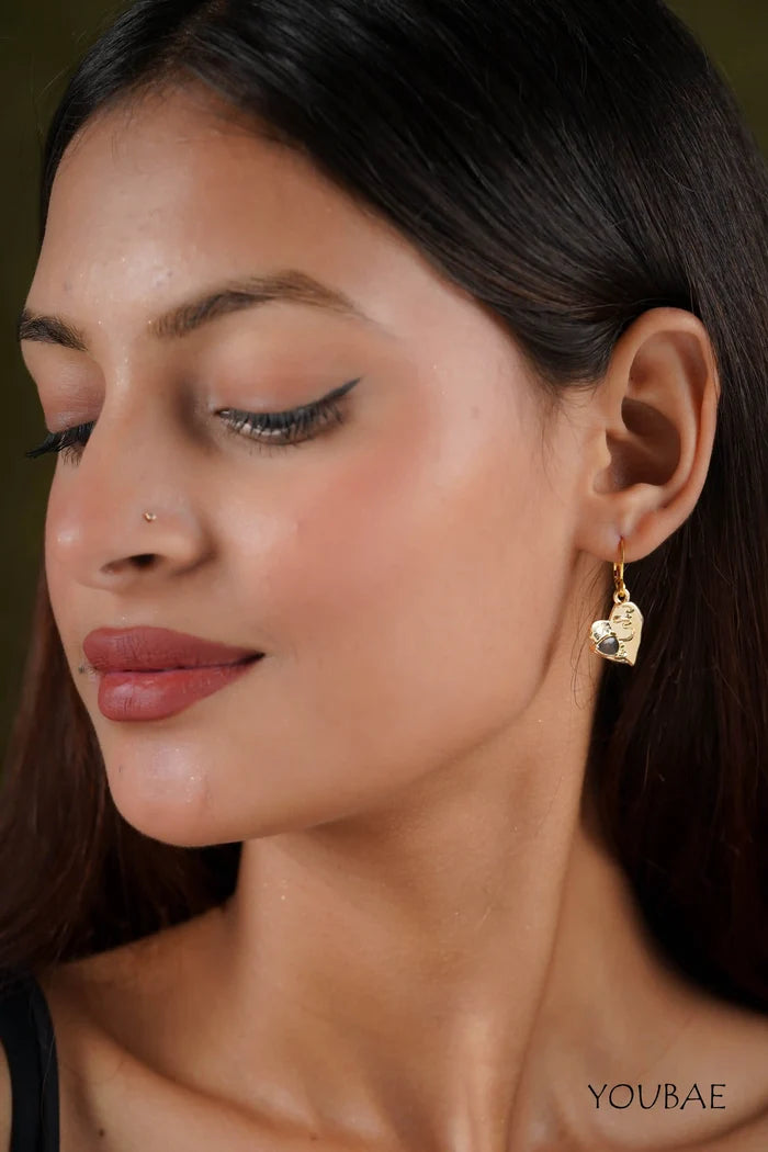 Statement Golden Textured Heart Earrings
