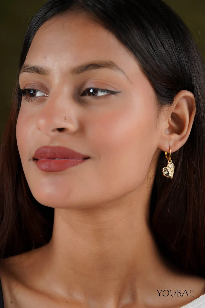 Statement Golden Textured Heart Earrings