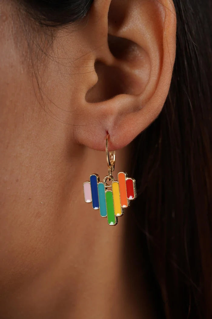 Statement Rainbow Heart Drop Earrings