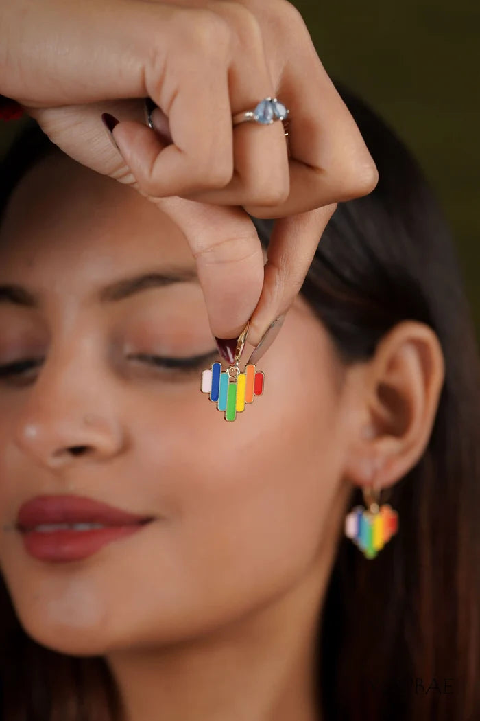 Statement Rainbow Heart Drop Earrings