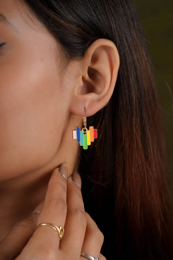 Statement Rainbow Heart Drop Earrings