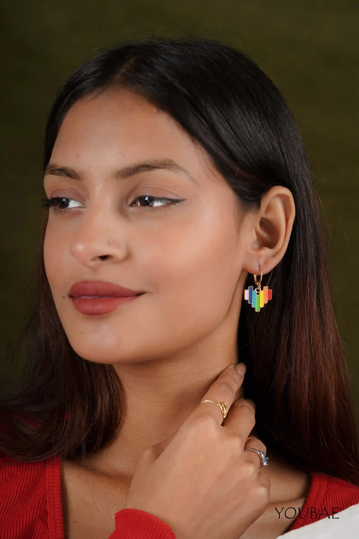 Statement Rainbow Heart Drop Earrings
