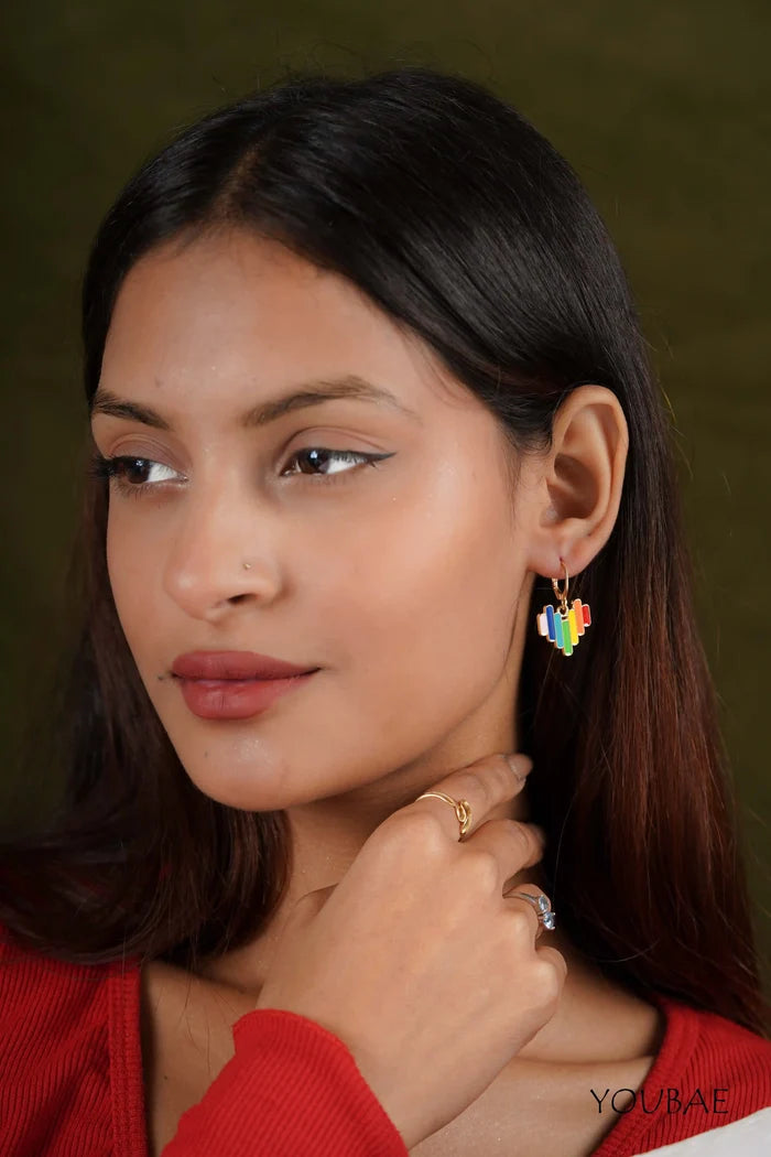 Statement Rainbow Heart Drop Earrings