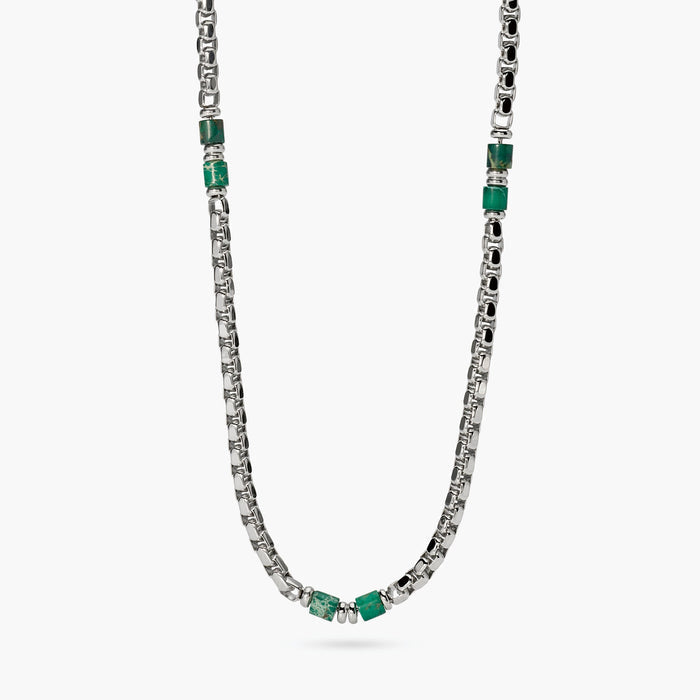 Collana in acciaio e diaspro verde