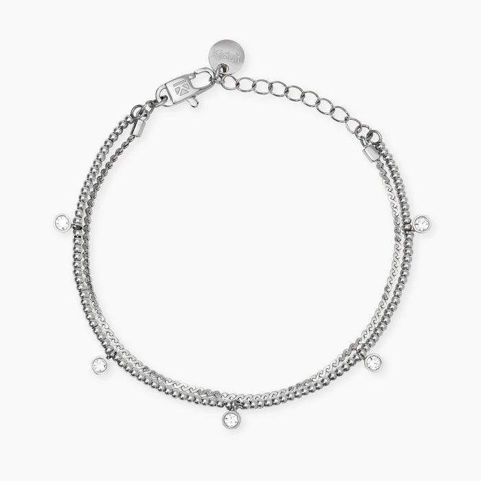 Bracciale in acciaio con catene e cristalli bianchi