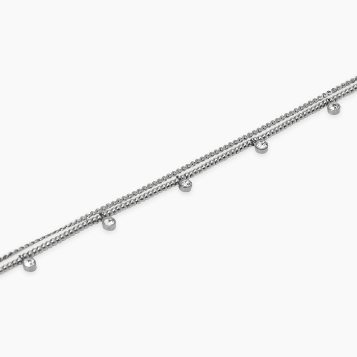 Bracciale in acciaio con catene e cristalli bianchi