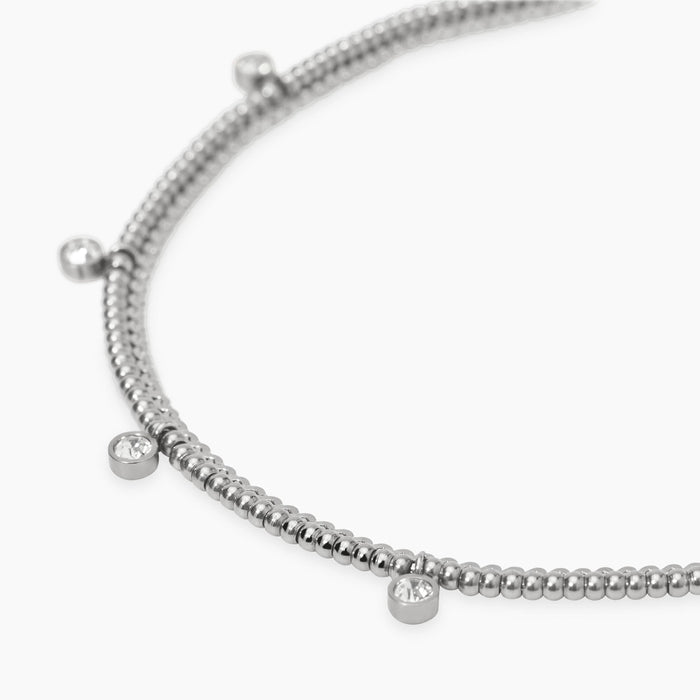 Bracciale in acciaio con catene e cristalli bianchi