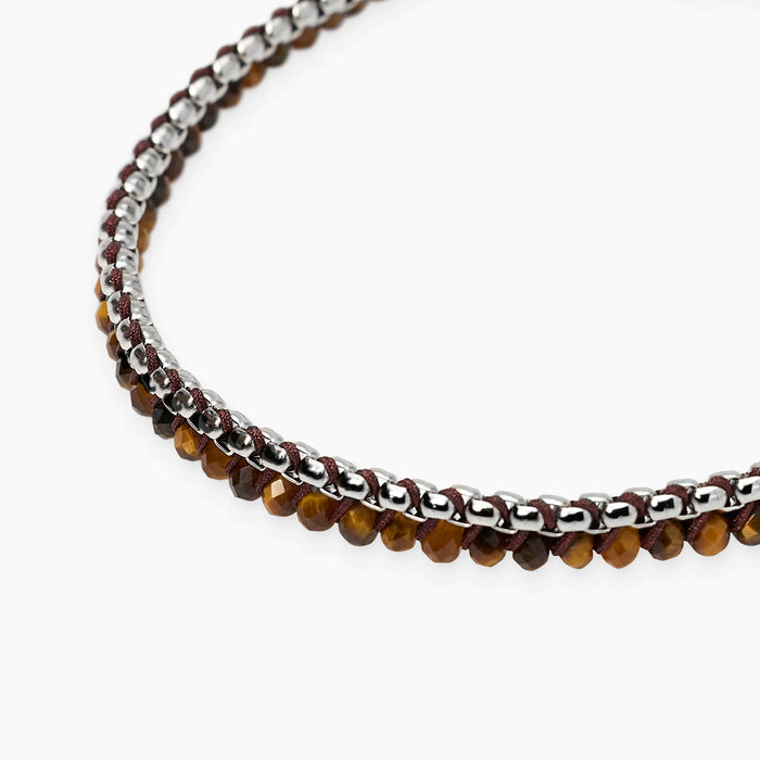 Bracciale in acciaio con nylon e occhio di tigre