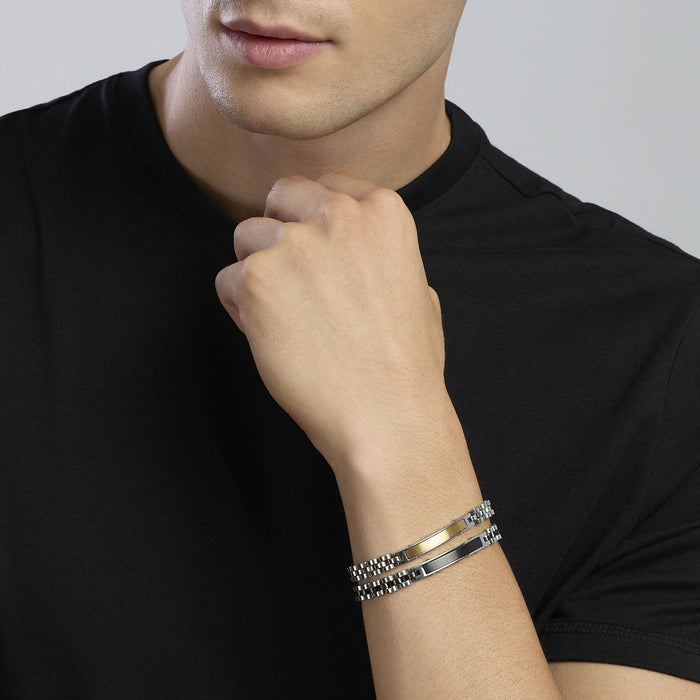 Bracciale in acciaio con piastra in PVD giallo