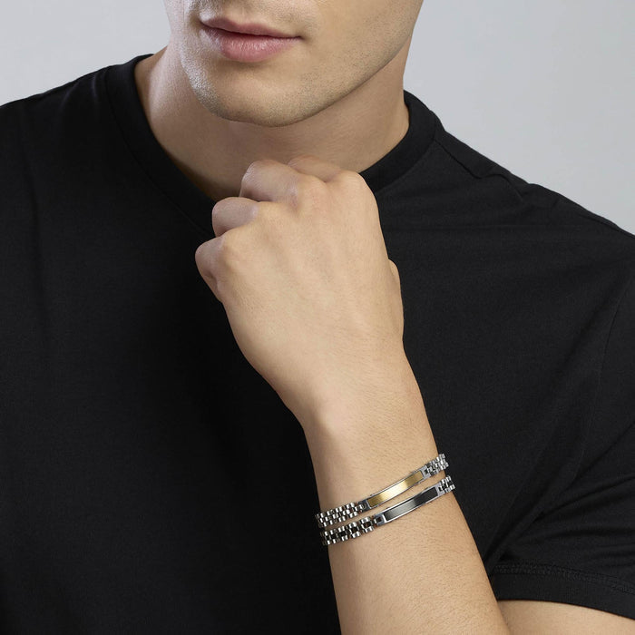 Bracciale in acciaio con piastra in PVD giallo