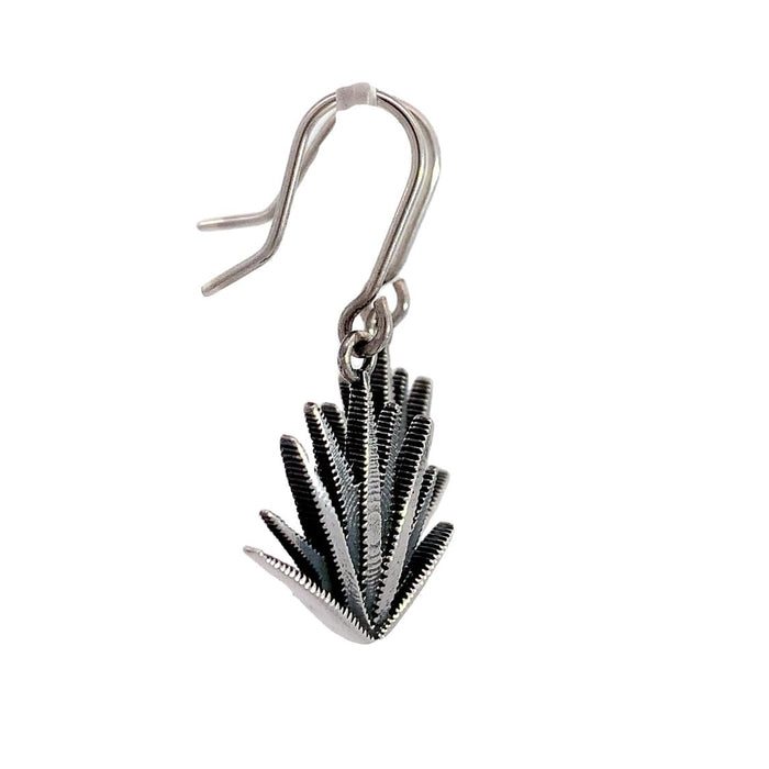 photo of a silver pair of agave-themed drop silver earrings