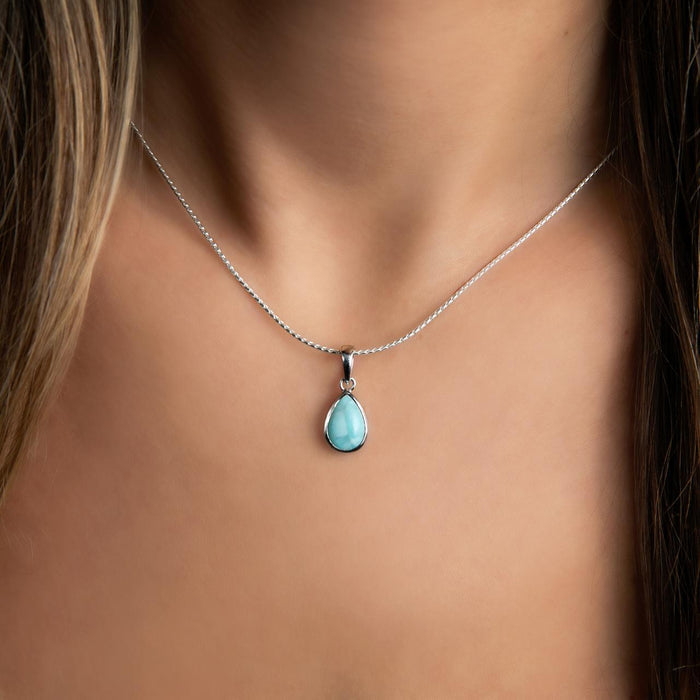 Sterling Silver Bezel Set Pear Shape Larimar Pendant