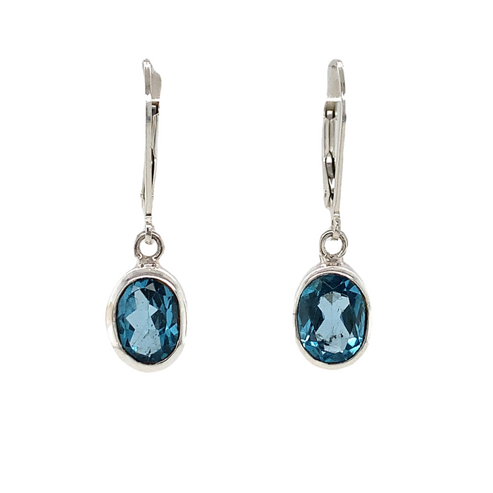 Sterling Silver Blue Topaz Earrings-Artisan Guilleas Joyas Oval Dangle Earrings