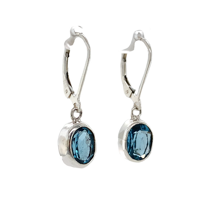Sterling Silver Blue Topaz Earrings-Artisan Guilleas Joyas Oval Dangle Earrings