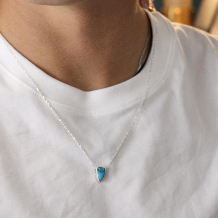 Sterling Silver Handmade Turquoise Shield Pendant Necklace – Artisan Signed