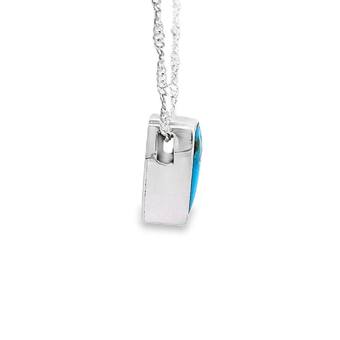 Sterling Silver Handmade Turquoise Shield Pendant Necklace – Artisan Signed