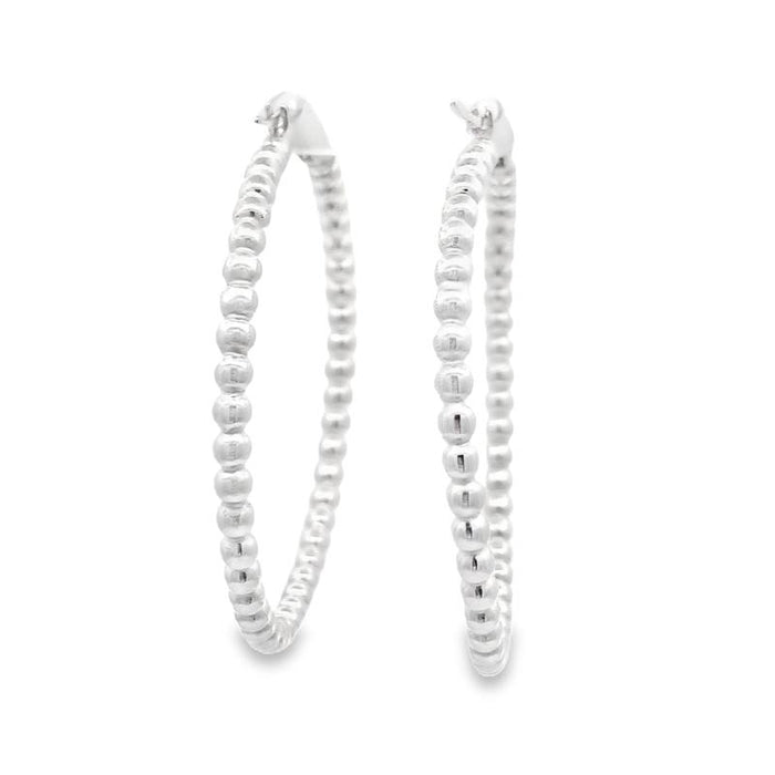 Sterling Silver Hoop Earrings-Artisan Made Solid Bead Texture Look 1.5 inch Hoop Earrings