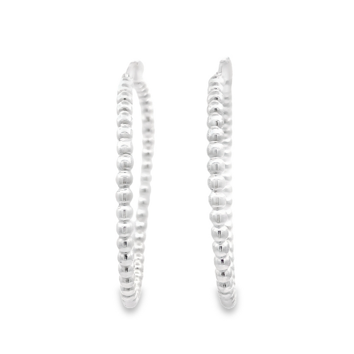 Sterling Silver Hoop Earrings-Artisan Made Solid Bead Texture Look 1.5 inch Hoop Earrings